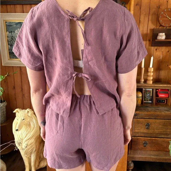 Lilac Purple Linen Set Slow Fashion M/L - Picture 8 of 9